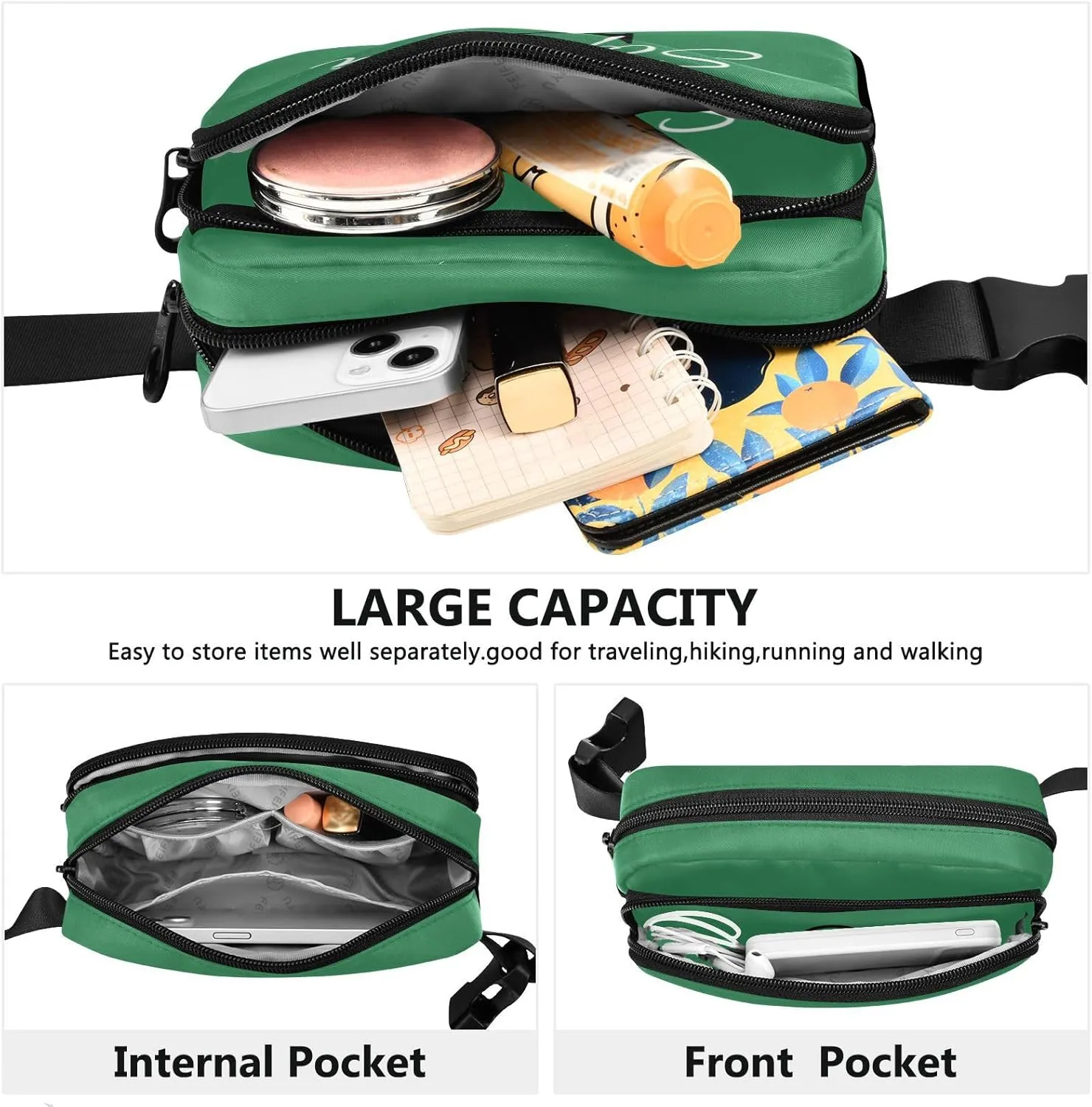 Custom Sea Green Fanny Pack for Women Men Personalizied Belt Bag Crossbody Waist Pouch Waterproof Everywhere Purse Fashion Sling Bag for Running Jogging
