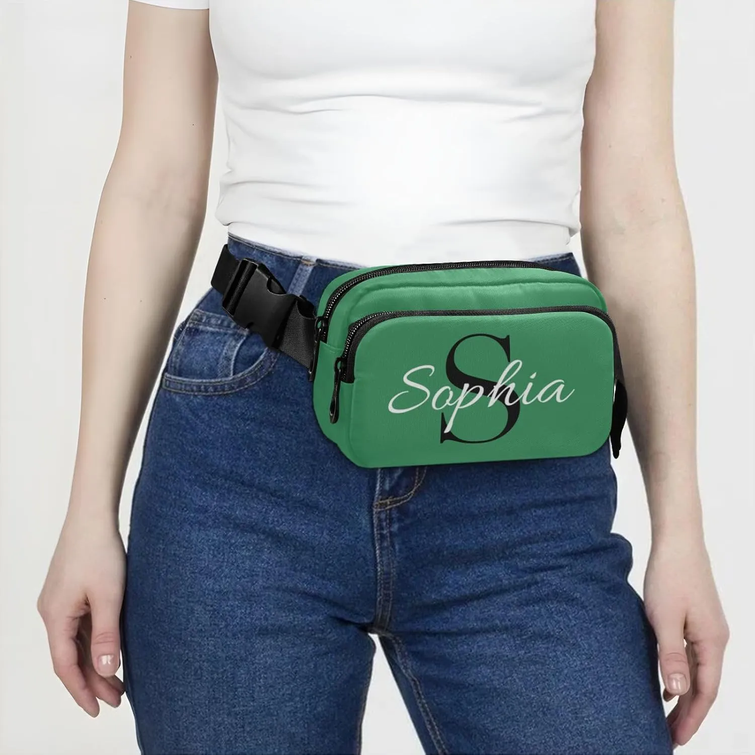 Custom Sea Green Fanny Pack for Women Men Personalizied Belt Bag Crossbody Waist Pouch Waterproof Everywhere Purse Fashion Sling Bag for Running Jogging