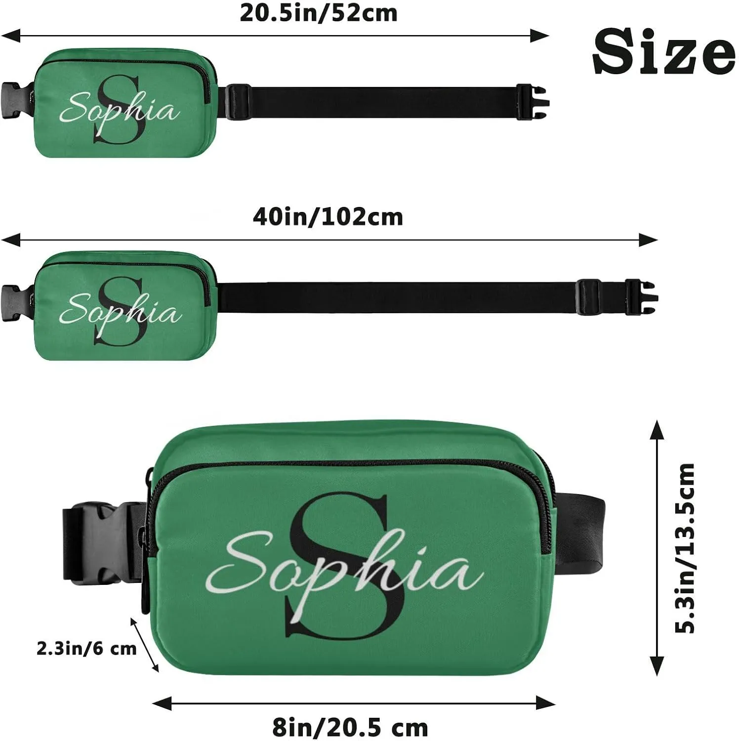 Custom Sea Green Fanny Pack for Women Men Personalizied Belt Bag Crossbody Waist Pouch Waterproof Everywhere Purse Fashion Sling Bag for Running Jogging