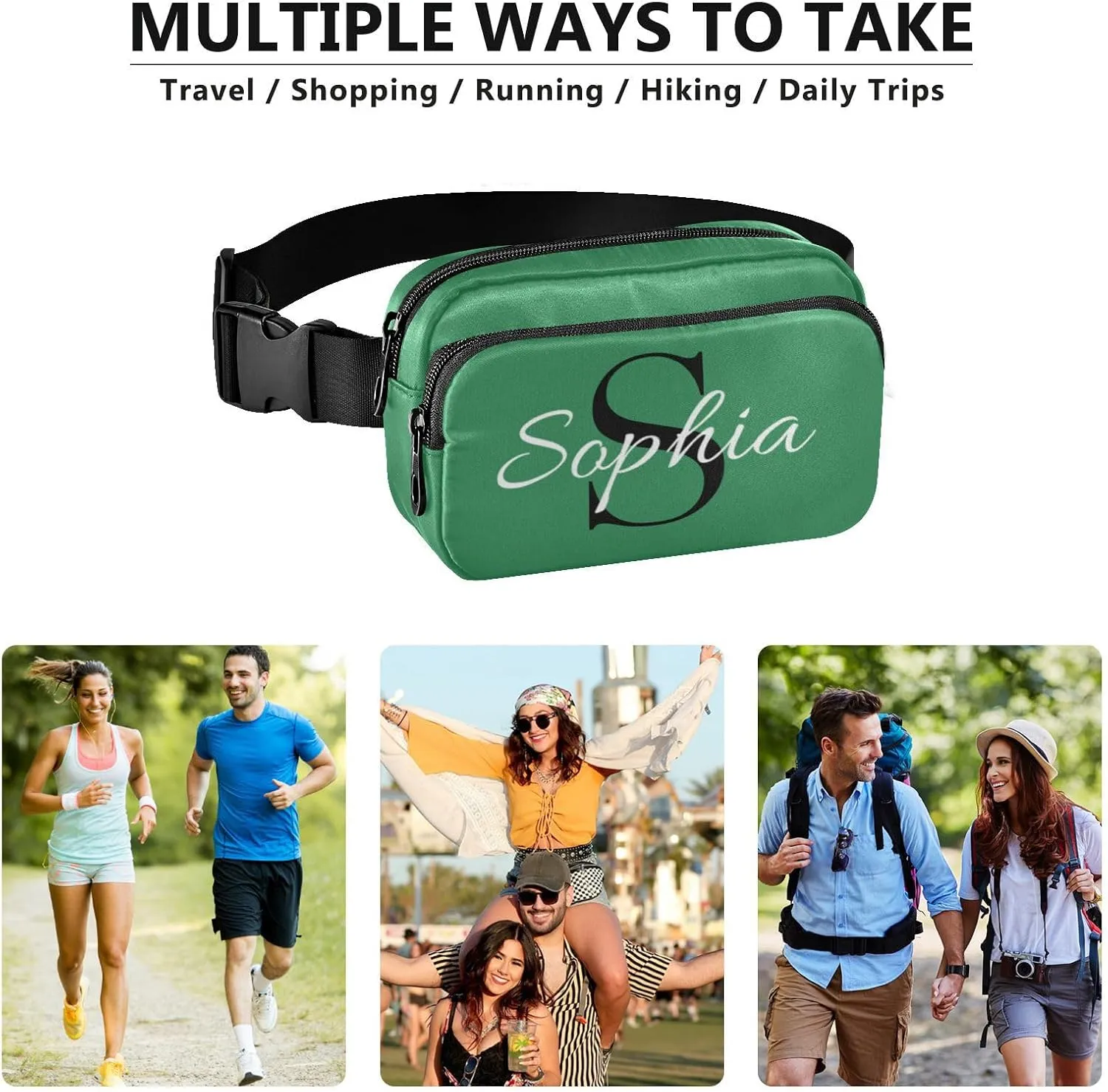 Custom Sea Green Fanny Pack for Women Men Personalizied Belt Bag Crossbody Waist Pouch Waterproof Everywhere Purse Fashion Sling Bag for Running Jogging