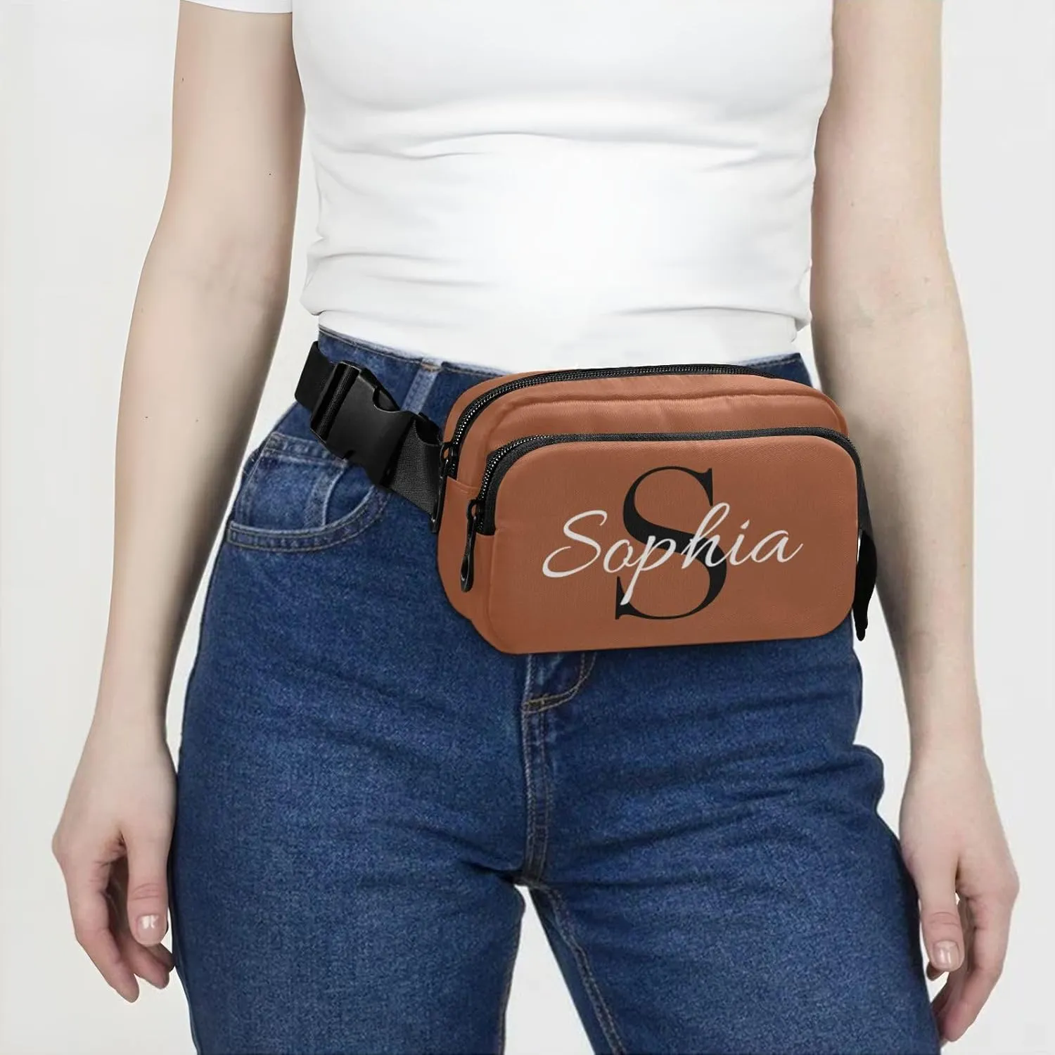 Custom Sienna Fanny Pack for Women Men Personalizied Belt Bag Crossbody Waist Pouch Waterproof Everywhere Purse Fashion Sling Bag for Running Walking
