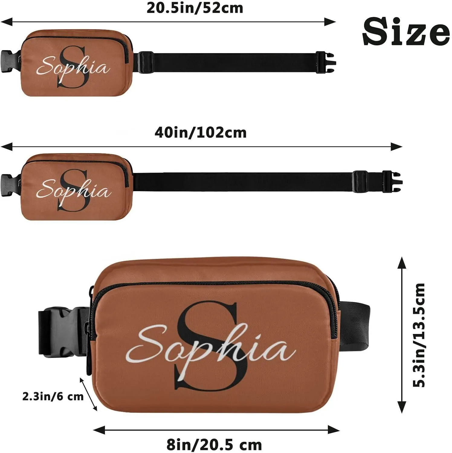 Custom Sienna Fanny Pack for Women Men Personalizied Belt Bag Crossbody Waist Pouch Waterproof Everywhere Purse Fashion Sling Bag for Running Walking