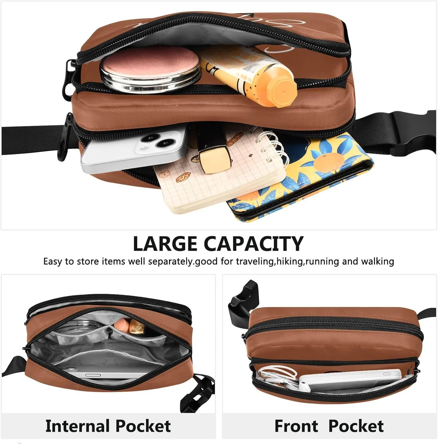 Custom Sienna Fanny Pack for Women Men Personalizied Belt Bag Crossbody Waist Pouch Waterproof Everywhere Purse Fashion Sling Bag for Running Walking
