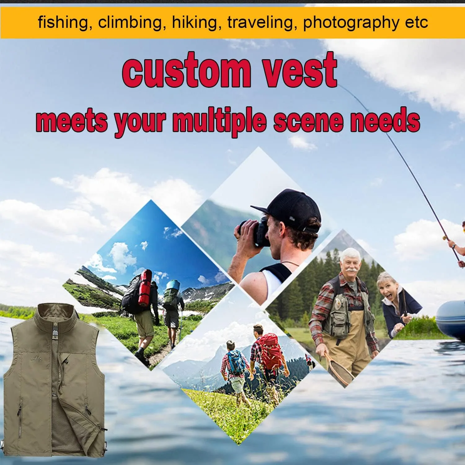 Custom Vest for Men Customize Sleeveless Jacket Lightweight Travel Hunting Fishing Outerwear Vests