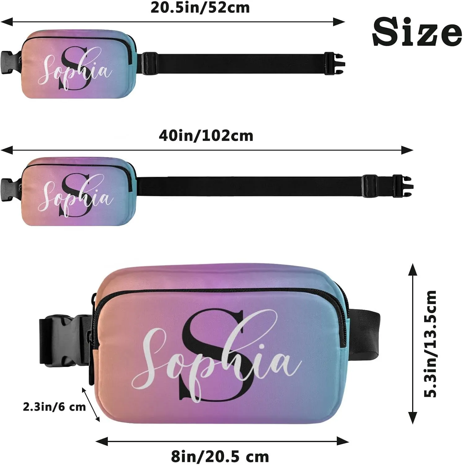 Custom Yellow Blue Gradient Fanny Pack for Women Men Personalizied Belt Bag Crossbody Waist Pouch Waterproof Everywhere Purse Fashion Sling Bag for Running Hiking Walking Travel