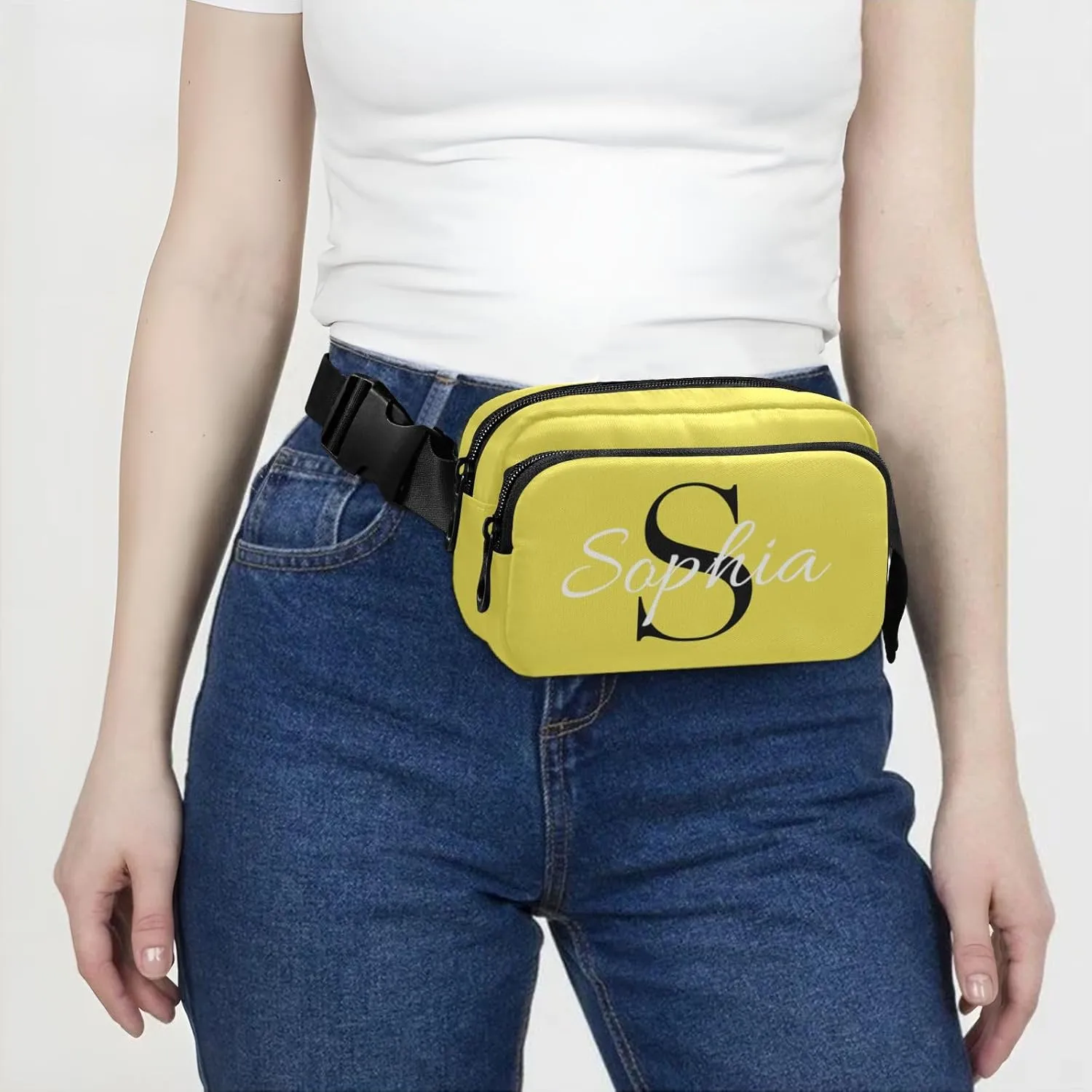 Custom Yellow Fanny Pack for Women Men Personalizied Belt Bag Crossbody Waist Pouch Waterproof Everywhere Purse Fashion Sling Bag for Running Travel