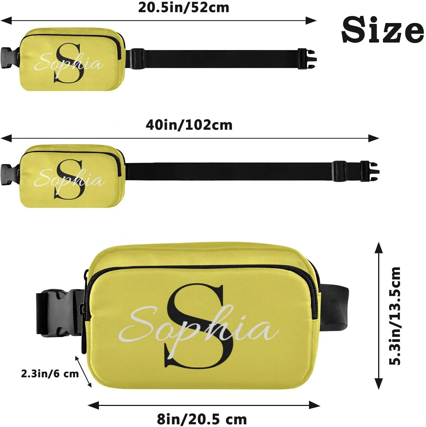 Custom Yellow Fanny Pack for Women Men Personalizied Belt Bag Crossbody Waist Pouch Waterproof Everywhere Purse Fashion Sling Bag for Running Travel