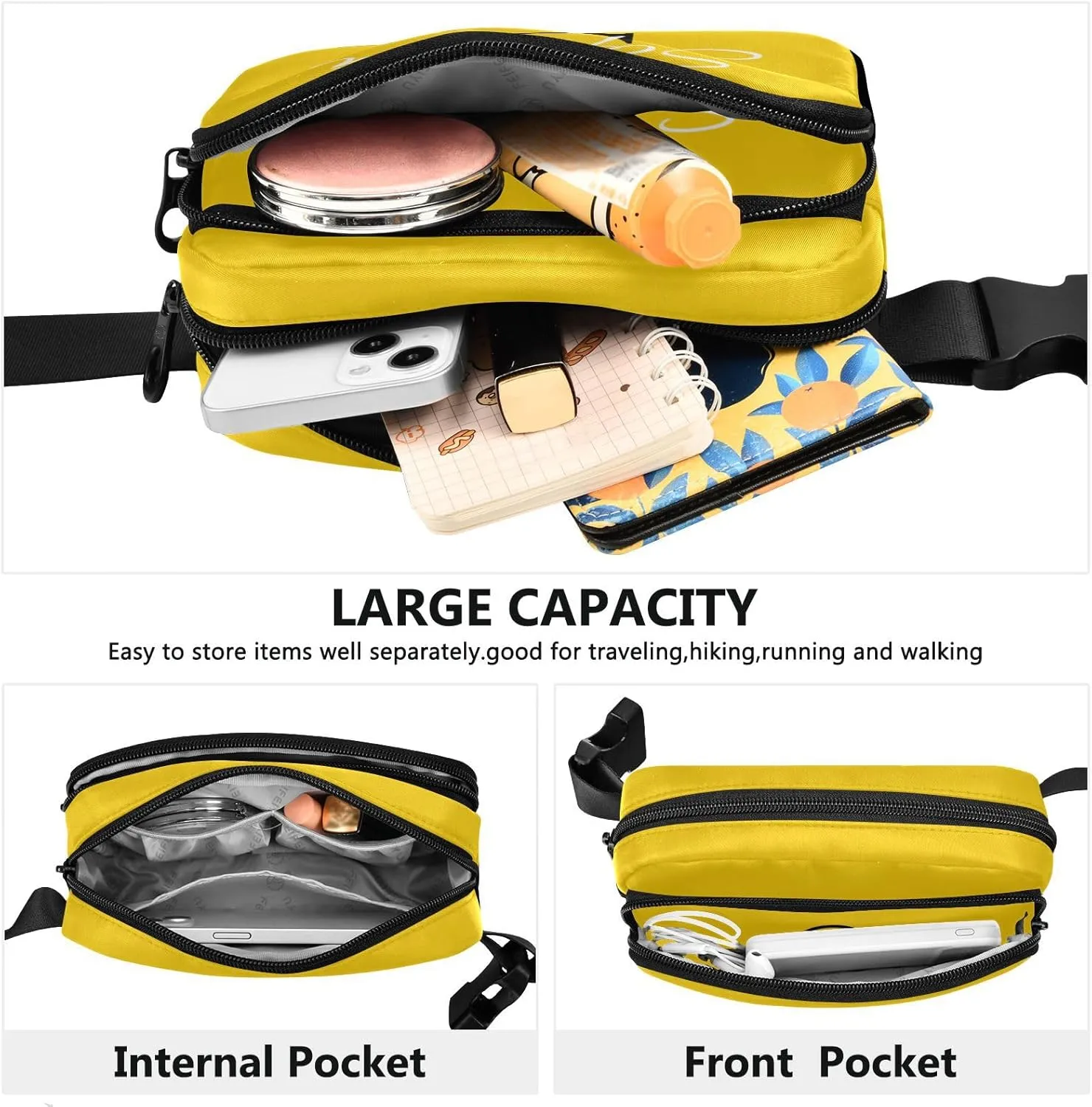 Custom Yellow Fanny Pack for Women Men Personalizied Belt Bag Crossbody Waist Pouch Waterproof Everywhere Purse Fashion Sling Bag for Travelling Running