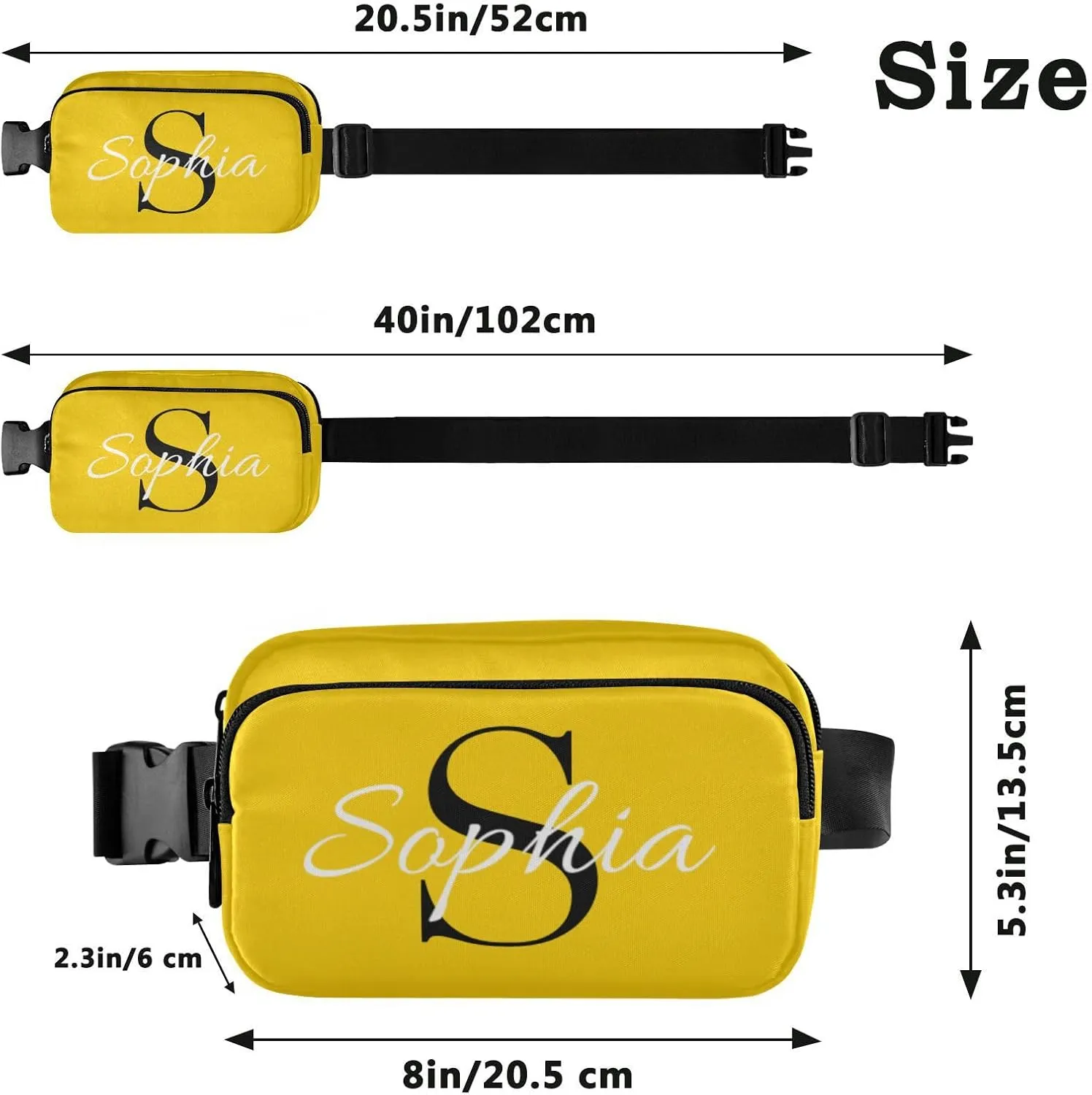 Custom Yellow Fanny Pack for Women Men Personalizied Belt Bag Crossbody Waist Pouch Waterproof Everywhere Purse Fashion Sling Bag for Travelling Running