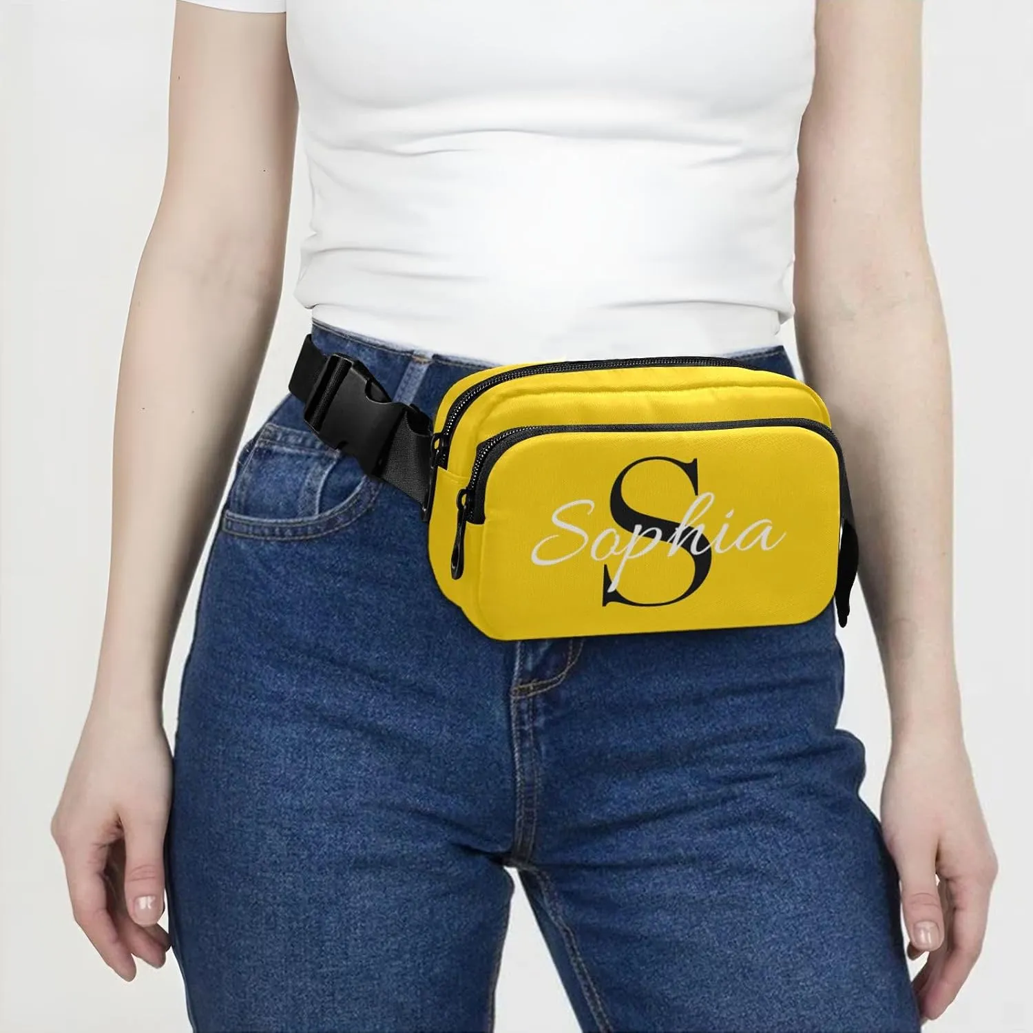 Custom Yellow Fanny Pack for Women Men Personalizied Belt Bag Crossbody Waist Pouch Waterproof Everywhere Purse Fashion Sling Bag for Travelling Running