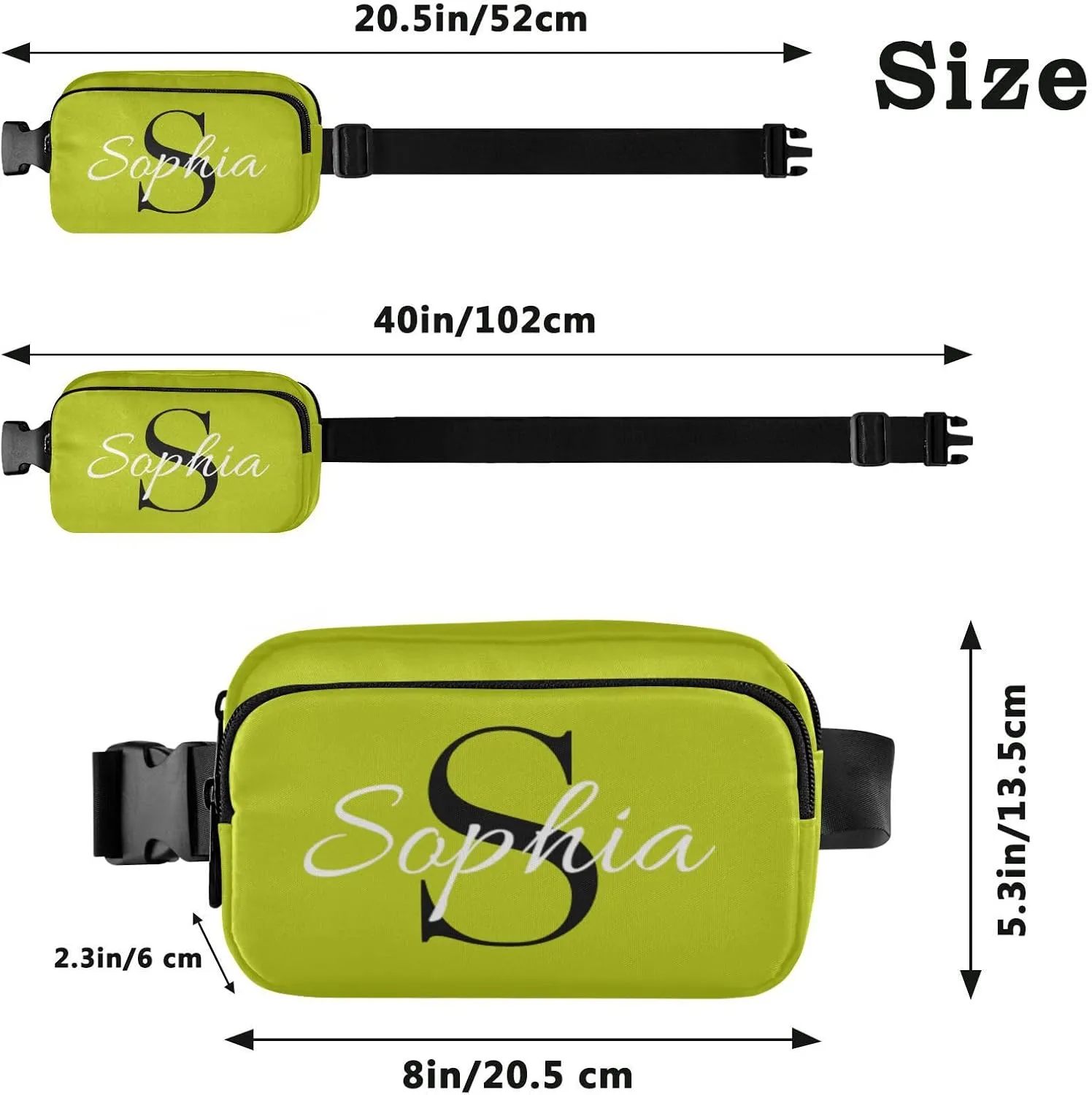 Custom Yellow Green Fanny Pack for Women Men Personalizied Belt Bag Crossbody Waist Pouch Waterproof Everywhere Purse Fashion Sling Bag for Casual Workout