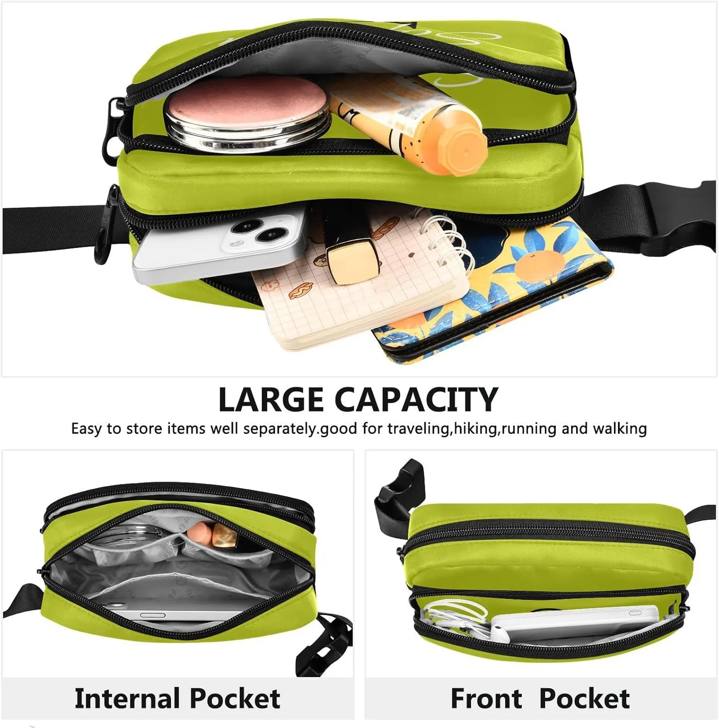 Custom Yellow Green Fanny Pack for Women Men Personalizied Belt Bag Crossbody Waist Pouch Waterproof Everywhere Purse Fashion Sling Bag for Casual Workout