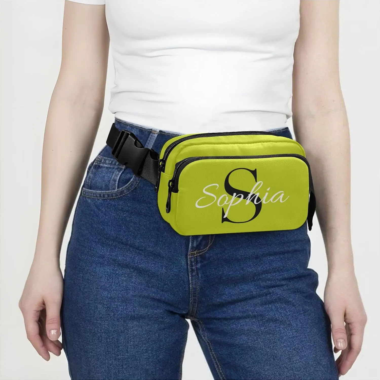 Custom Yellow Green Fanny Pack for Women Men Personalizied Belt Bag Crossbody Waist Pouch Waterproof Everywhere Purse Fashion Sling Bag for Casual Workout
