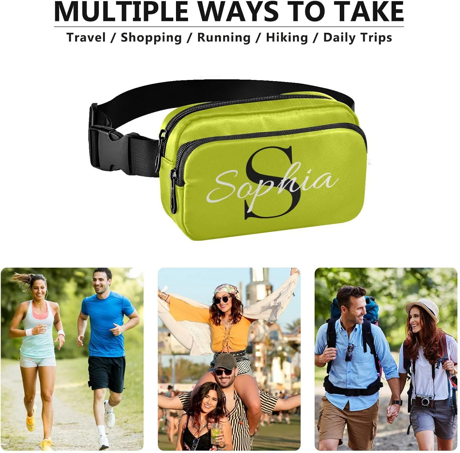 Custom Yellow Green Fanny Pack for Women Men Personalizied Belt Bag Crossbody Waist Pouch Waterproof Everywhere Purse Fashion Sling Bag for Casual Workout