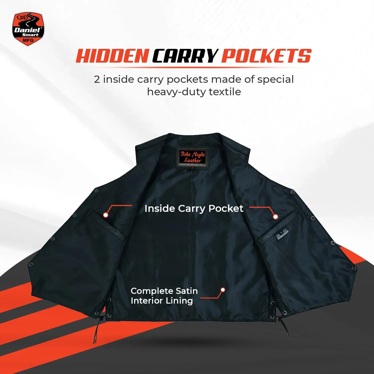 Daniel Smart Biker Vest for Men Economy Cowhide Black Motorcycle Vest with Unique V-Shaped Design and Multiple Pockets
