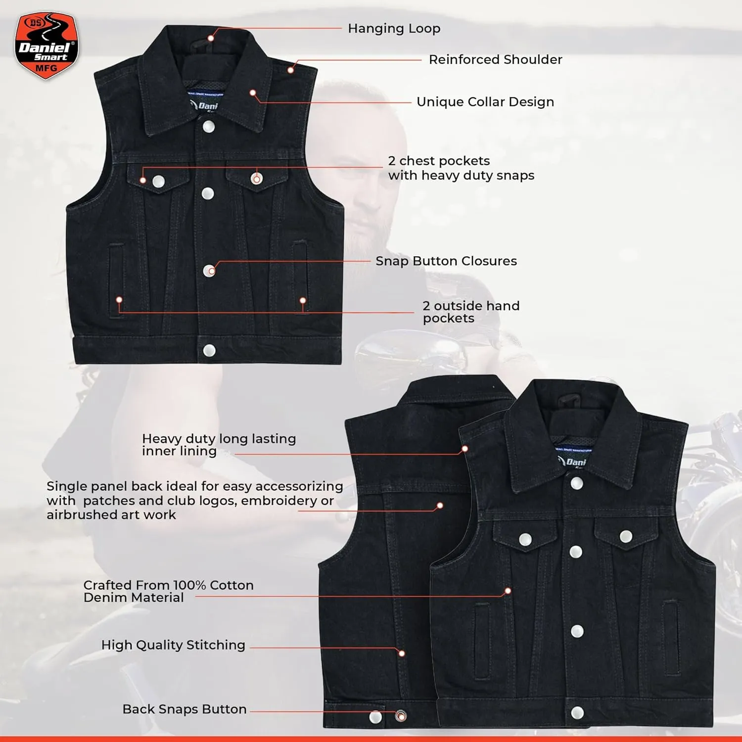 Daniel Smart Kids Jean Vest Premium Quality Denim Vest Kids with Unique Design and Multiple Pockets
