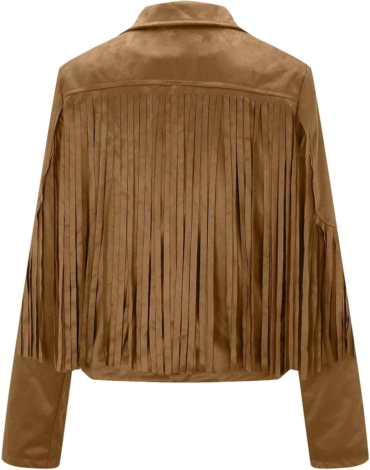 DASAYO Women's Casual Leather Fringed Jacket Long Sleeve Faux Leather PU Coat Cowboy Style Notch Lapel Tassel Outwear