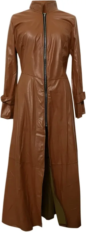 DDAPJ pyju Womens Faux Pu Leather Long Jacket Dress Full Zipper Trench Coat Motorcycle Jackets Lapel Long Sleeve Overcoat