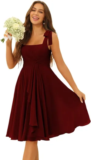Dessiny Womens Short Bridesmaid Dresses 2025 Square Neck Ruched A Line Chiffon Formal Cocktail Dress DE422