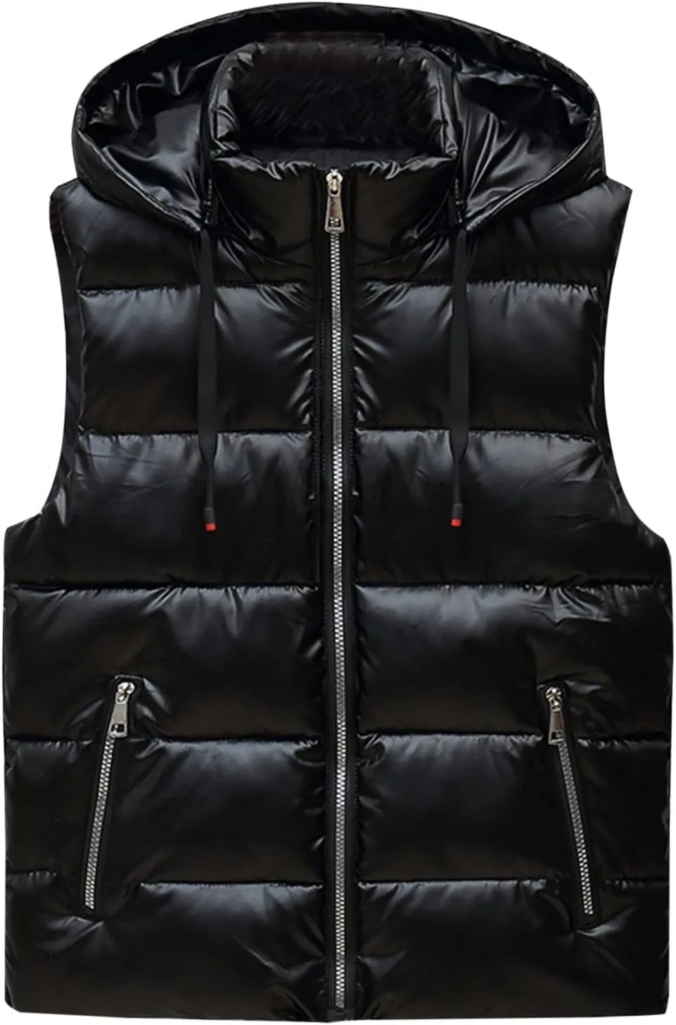 Dgoopd Puffer Vest Men Shiny Hooded Reflective Down Jacket Padded Jacket Vest Thick Quilted Puffer Coat Winter Warm Vest