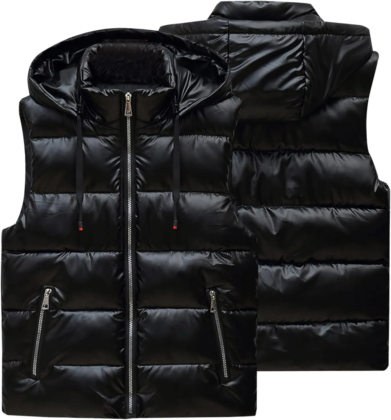 Dgoopd Puffer Vest Men Shiny Hooded Reflective Down Jacket Padded Jacket Vest Thick Quilted Puffer Coat Winter Warm Vest