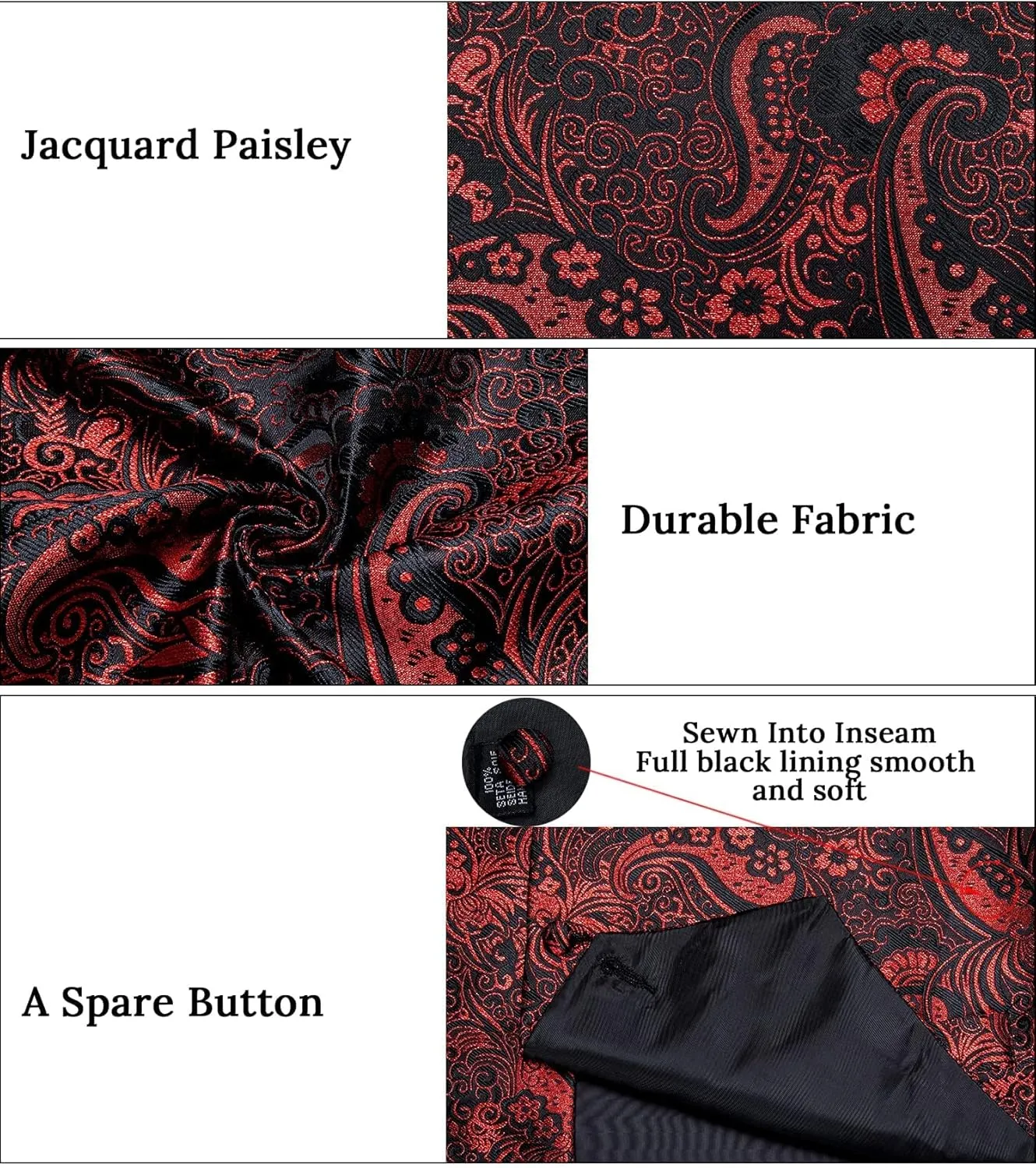 DiBanGu Mens Paisley Suit Waistcoat Silk Dress Vest and Necktie Pocket Square Cufflinks for Wedding Party