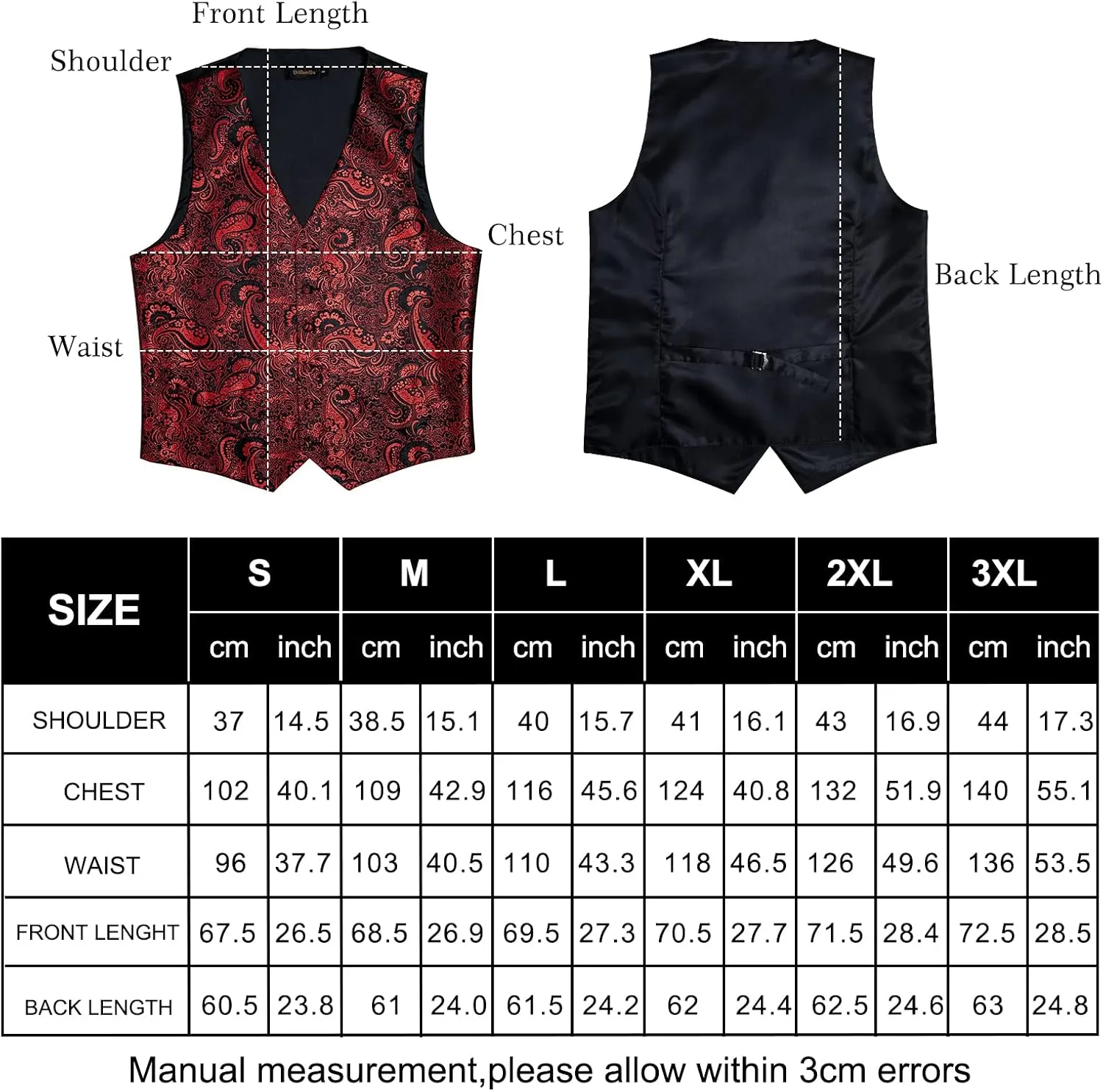 DiBanGu Mens Paisley Suit Waistcoat Silk Dress Vest and Necktie Pocket Square Cufflinks for Wedding Party