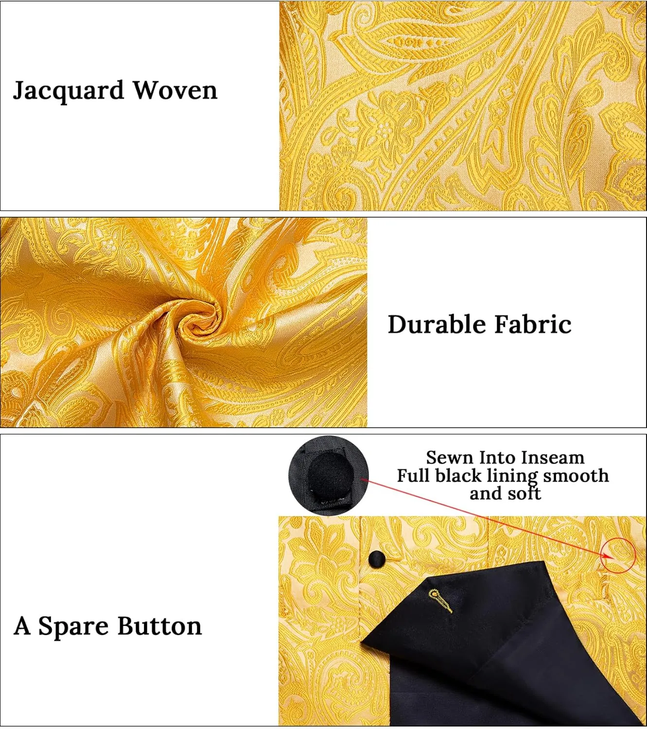 DiBanGu Mens Vest and Bowtie Set Silk Paisley Waistcoat and Bowtie Pocket Square Cufflinks with Lapel Pin for Wedding Party