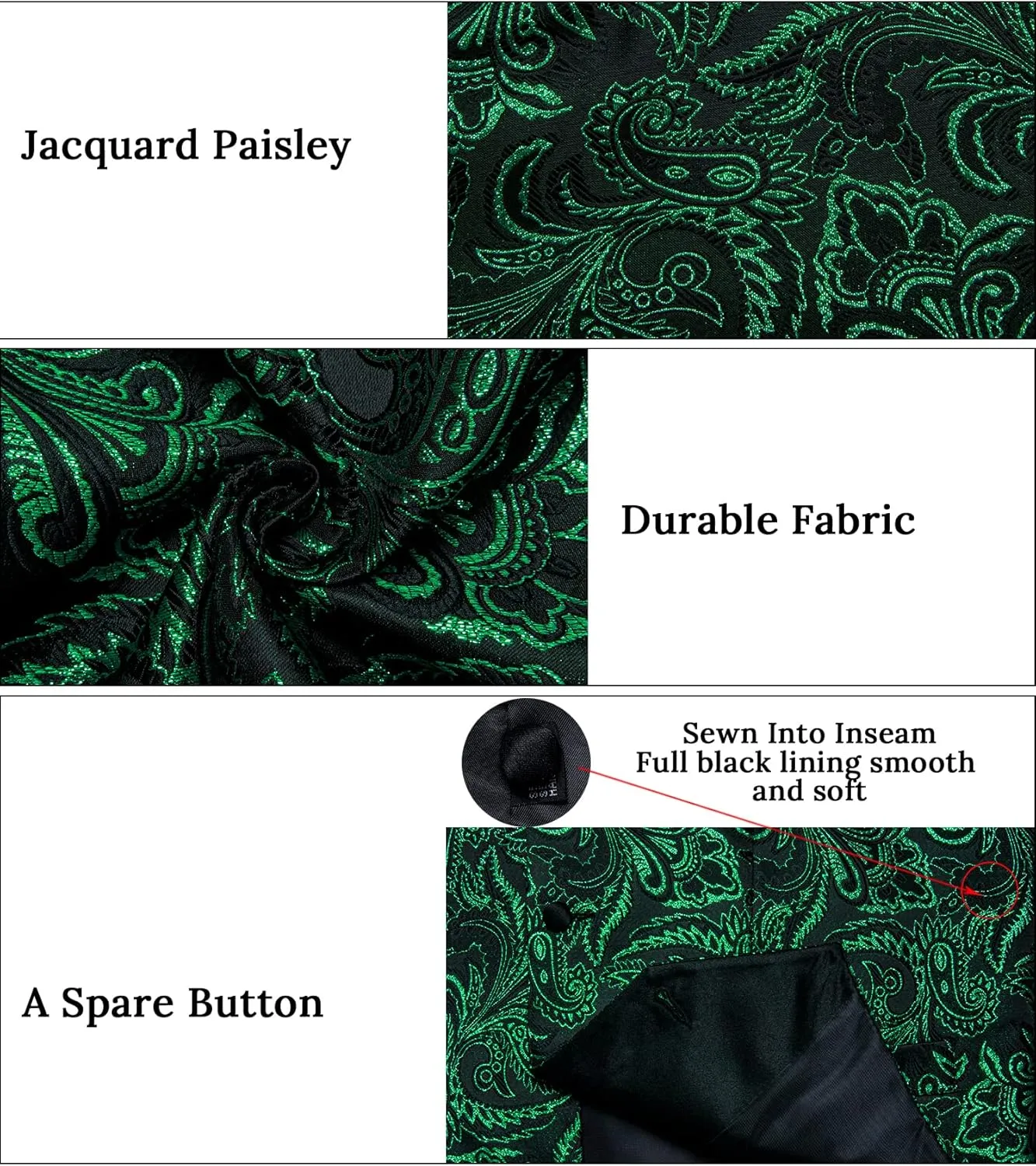 DiBanGu Mens Vest and Bowtie Set Silk Paisley Waistcoat and Bowtie Pocket Square Cufflinks with Lapel Pin for Wedding Party