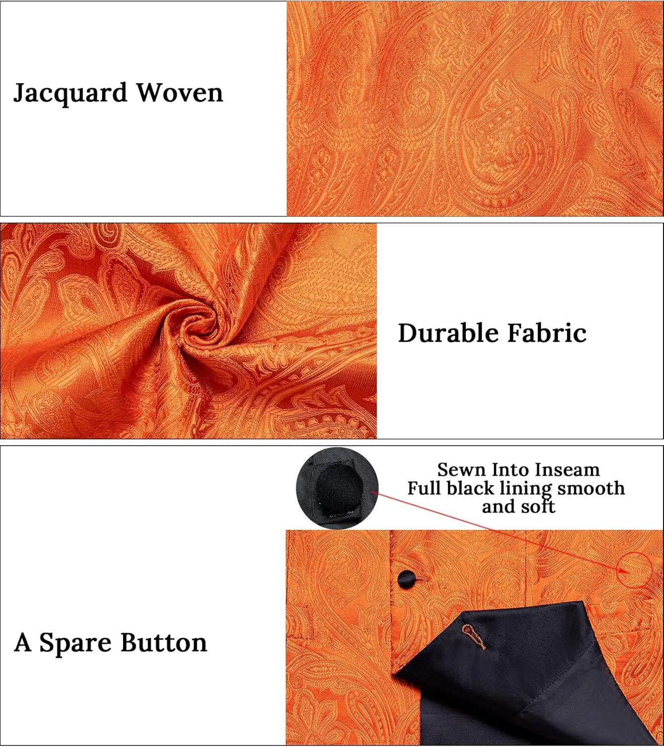 DiBanGu Mens Vest and Bowtie Set Silk Paisley Waistcoat and Bowtie Pocket Square Cufflinks with Lapel Pin for Wedding Party