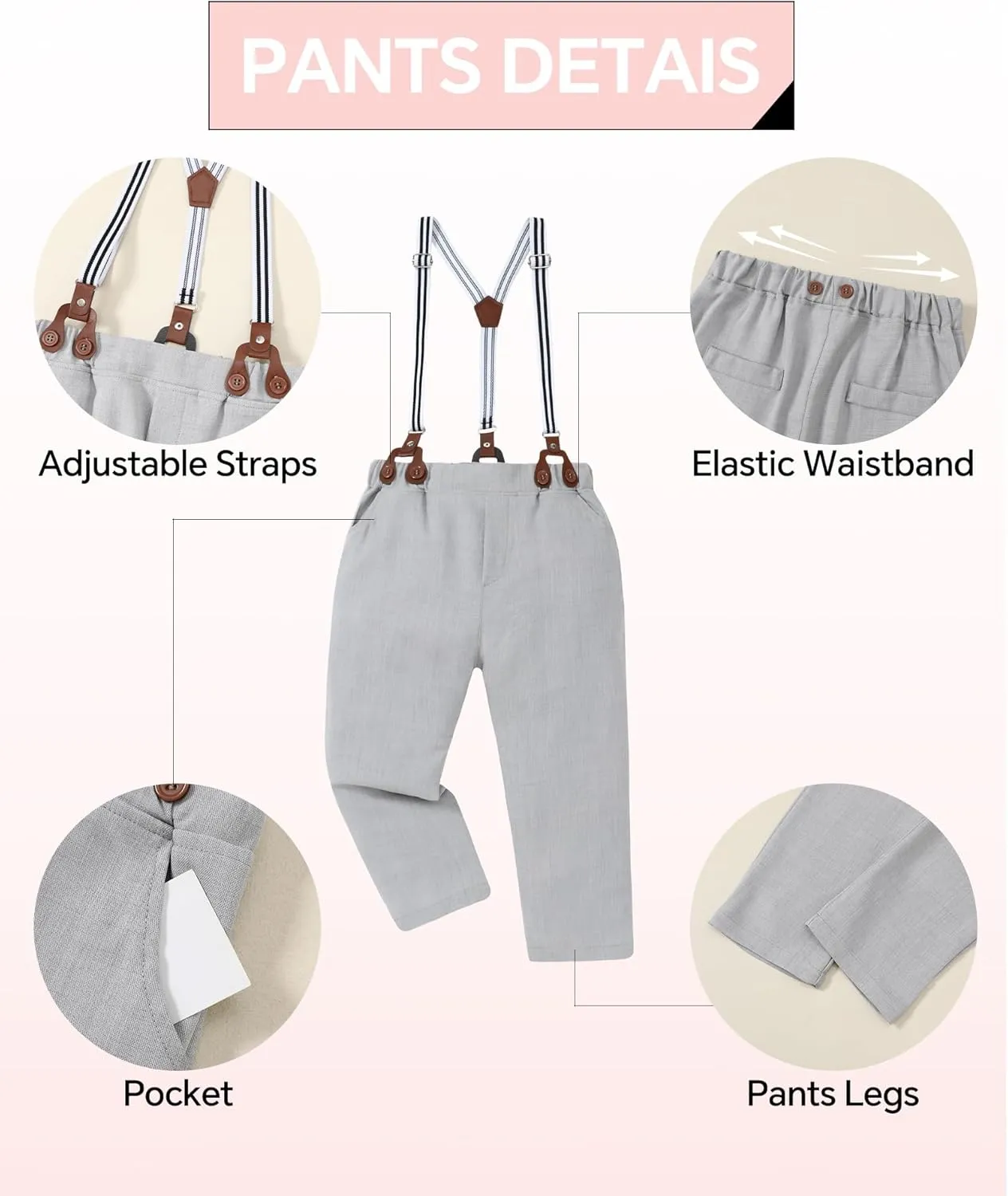DISAUR Boys Suits 3 Pieces Formal Dress Shirt with Bowtie Suspender Pants Boy Gentleman Outfits Set 4-8 Years