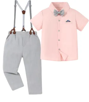 DISAUR Boys Suits 3 Pieces Formal Dress Shirt with Bowtie Suspender Pants Boy Gentleman Outfits Set 4-8 Years