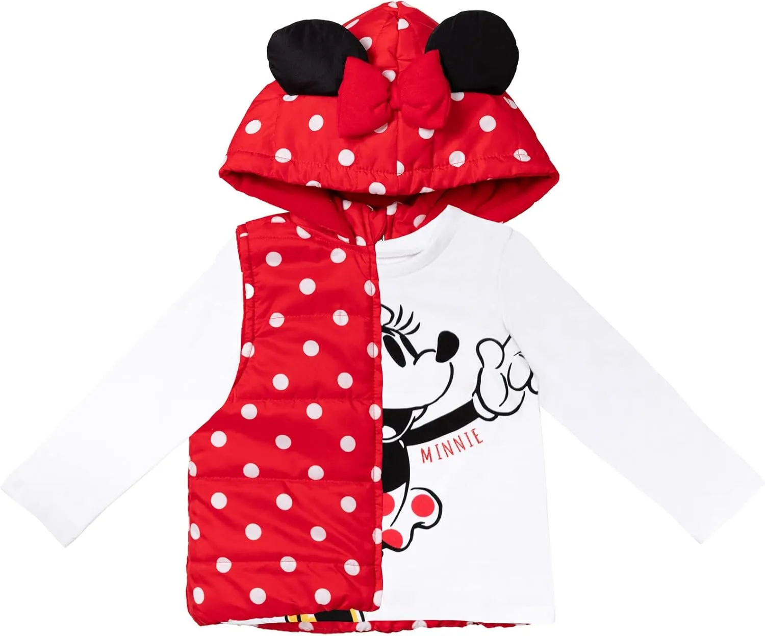 Disney Minnie Mouse Zip Up Vest Puffer T-Shirt and Leggings 3 Piece Outfit Set Infant to Big Kid
