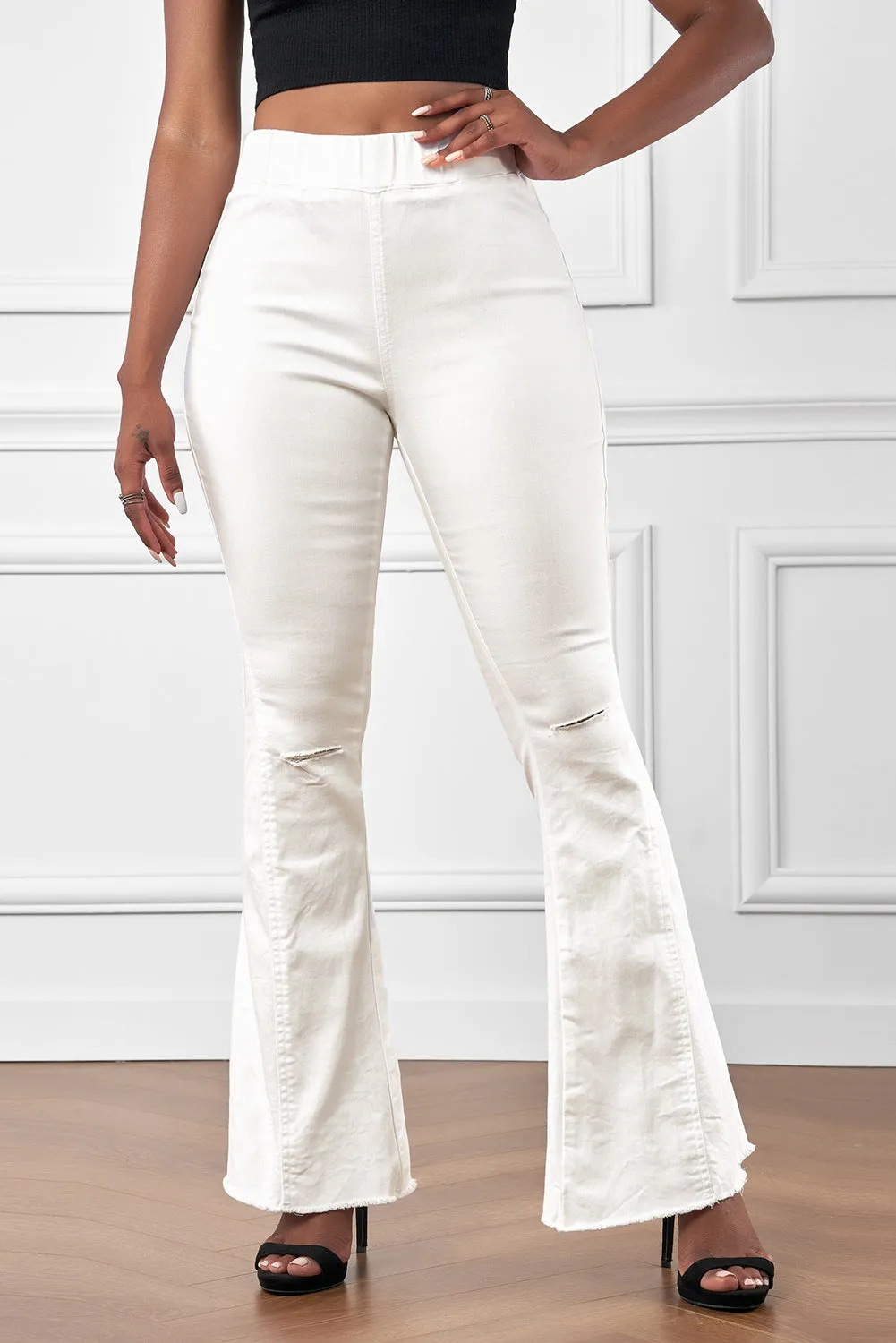 Distressed Bell Bottom Denim Pants