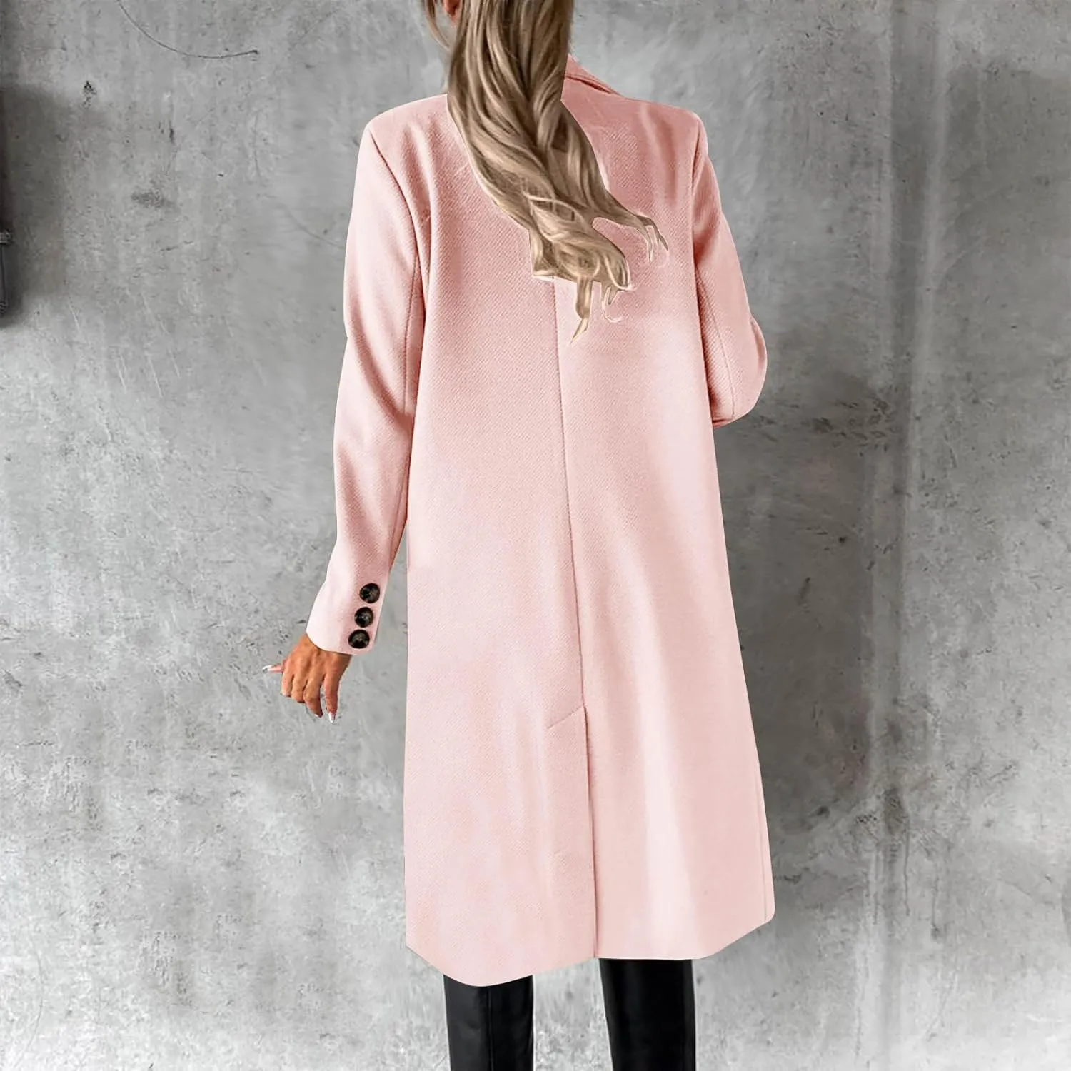 Double Breasted Peacoat for Women Winter Trendy Elegant Notched Lapel Wool Blend Trench Coat Knee Length Long Coat