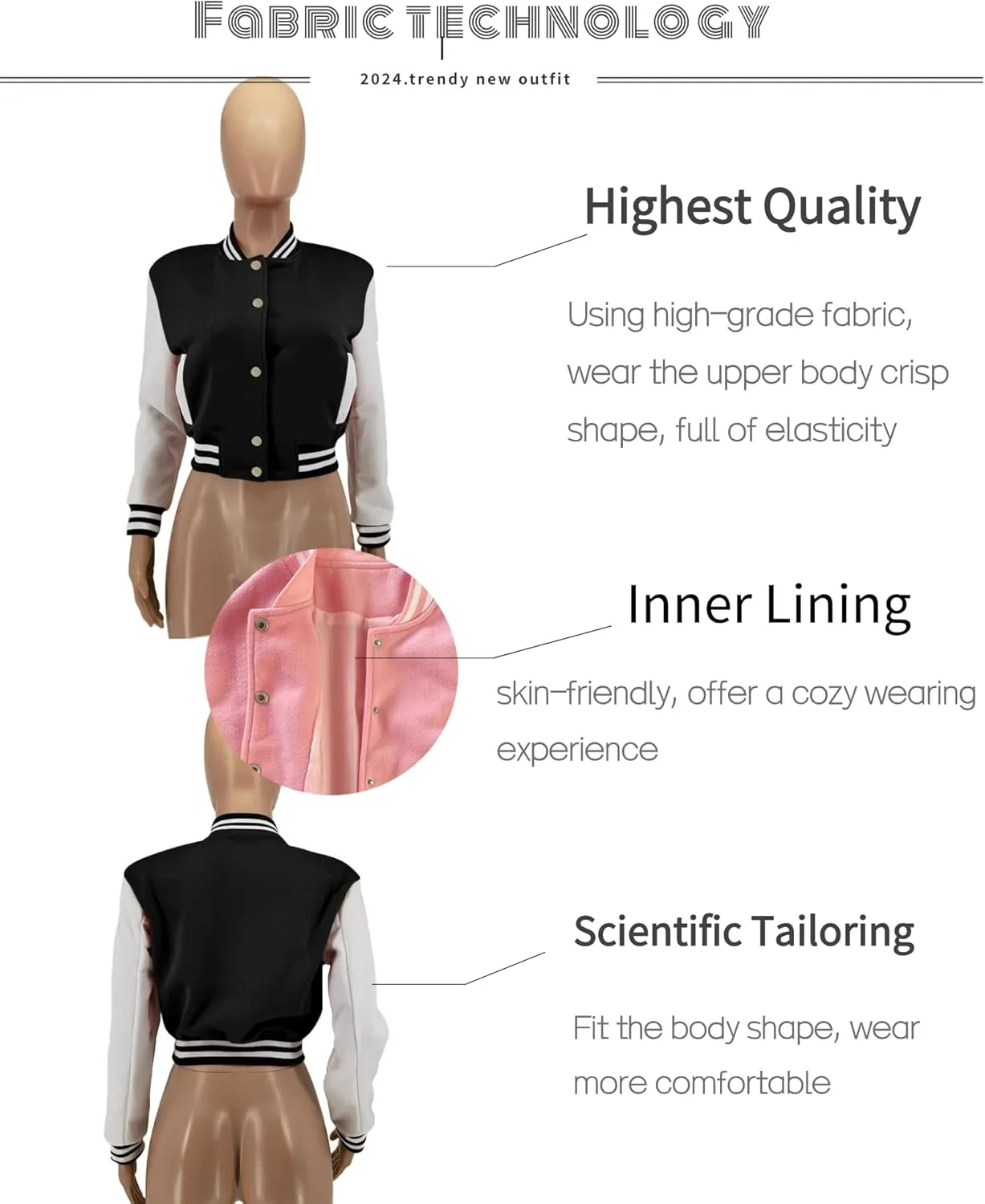 Doweha Women Faux Leather Jacket Light Moto Bomber Jackets Cropped Letterman Baseball Jacket Fall Coat with Pockets