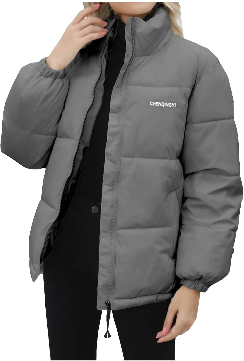 Down Jackets for Women Winter Solid Color Long Sleeve Stand Collar Padded Jacket Loose Fit Lightweight Warm Coats