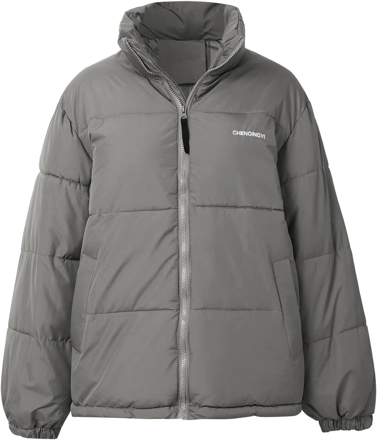 Down Jackets for Women Winter Solid Color Long Sleeve Stand Collar Padded Jacket Loose Fit Lightweight Warm Coats