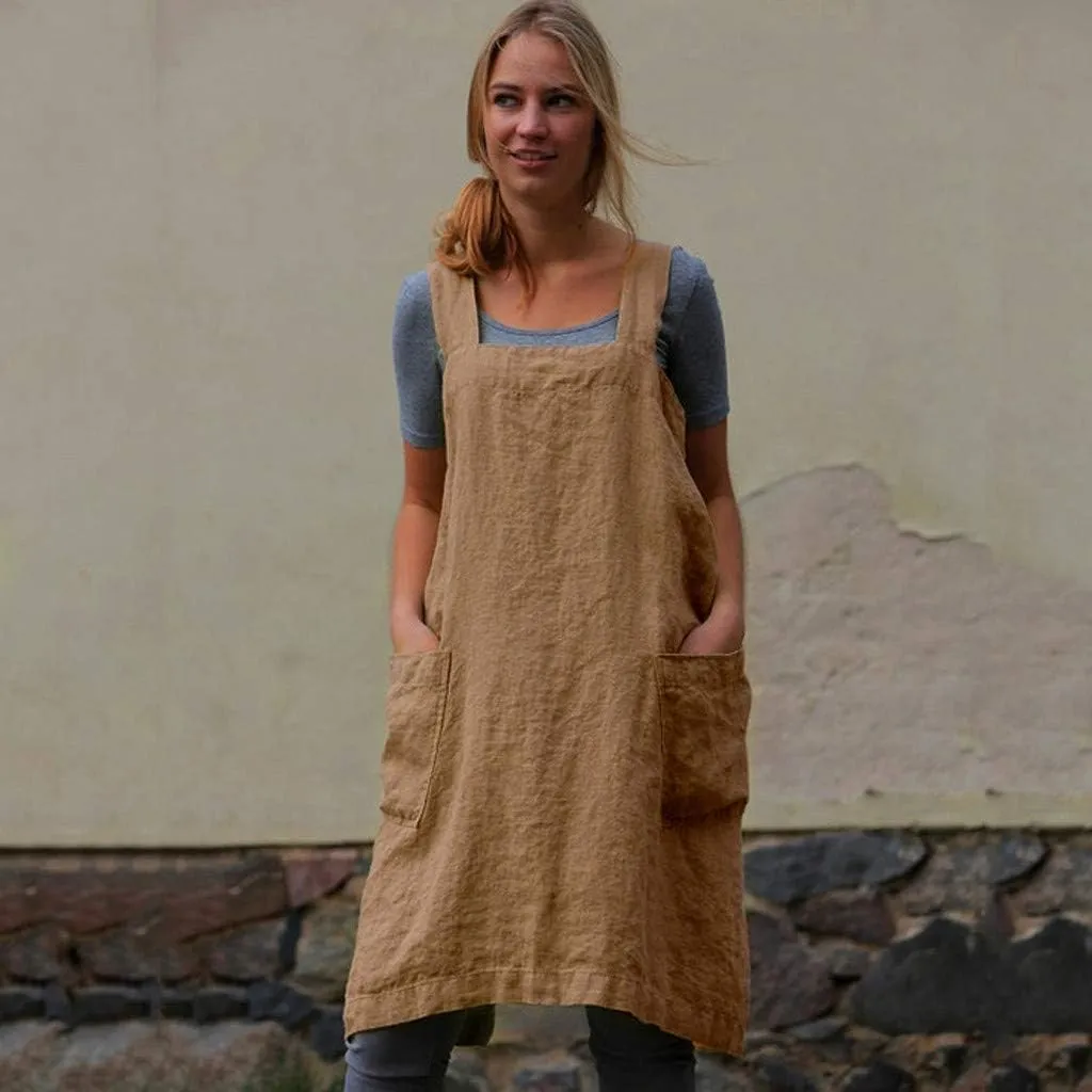 Dresses for Women 2024 Plus Size Pinafore Garden Cotton Dress Work Apron Pinafore Women's Maxi Dress for Women Plus Size