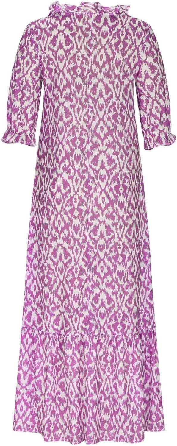 Dresses for Women 2025 Loose Floral Half Sleeve V Neck Maxi Dress Drawstring Long Flowy Dress Flowy Boho Beach Dresses