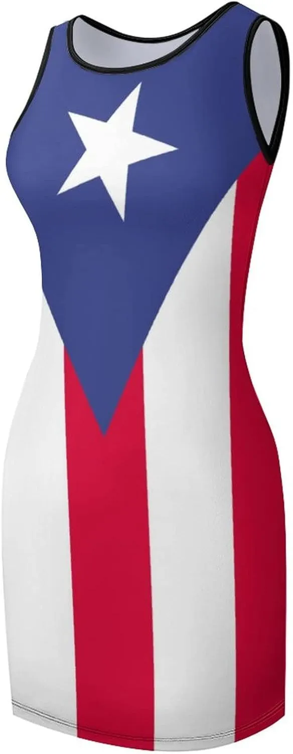 Elegant Casual Puerto Rico Flag Sleeveless Sundress for Women Girl's Summer Sun Beach M