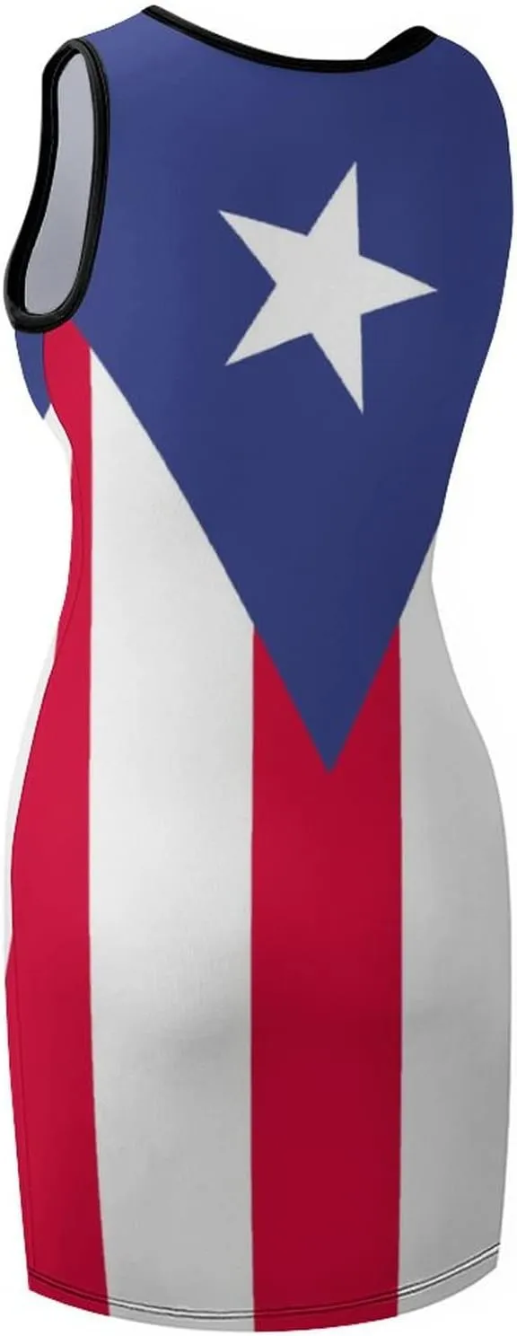 Elegant Casual Puerto Rico Flag Sleeveless Sundress for Women Girl's Summer Sun Beach M