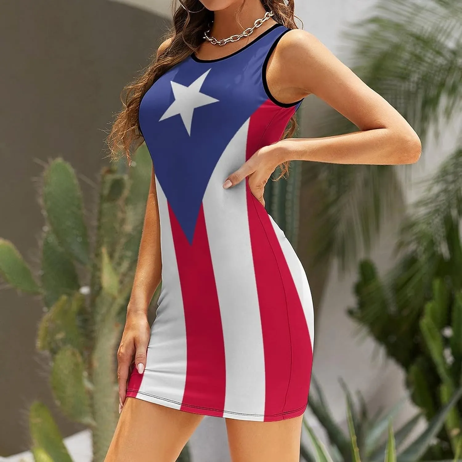 Elegant Casual Puerto Rico Flag Sleeveless Sundress for Women Girl's Summer Sun Beach M