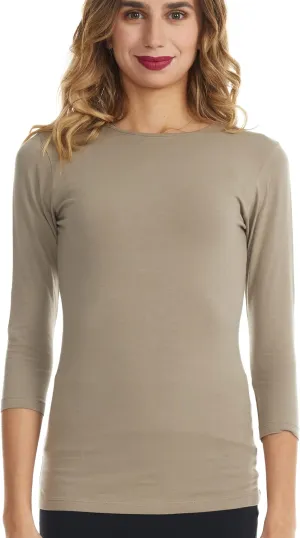 ESTEEZ Womens 3/4 Sleeve Cotton Snug Fit High Neck Base Layering T-Shirt