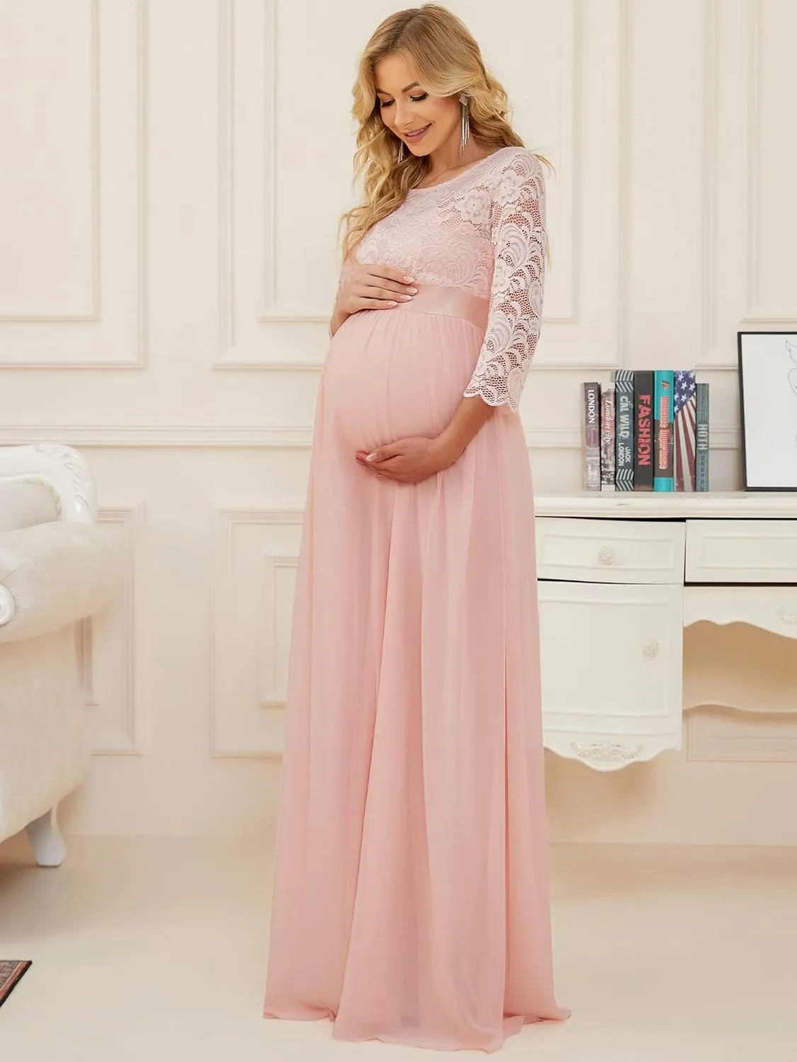 Ever-Pretty Women's 3/4 Sleeve A-line Lace Embroidery Chiffon Maternity Party Dress 20797
