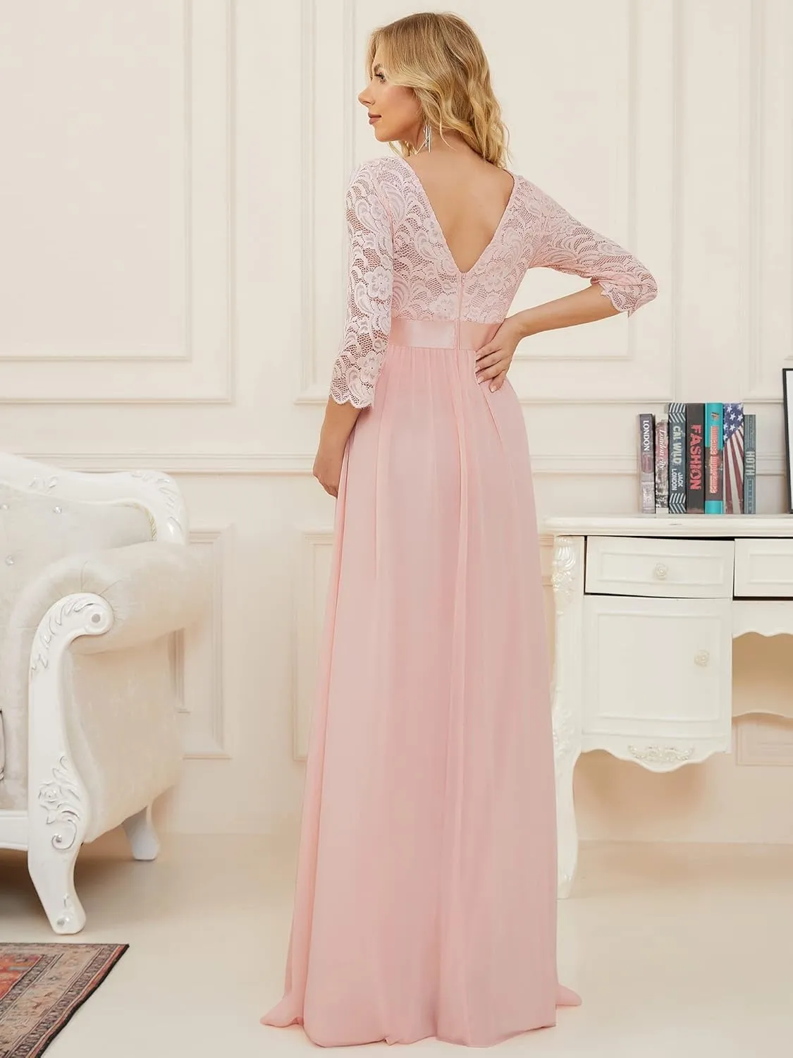 Ever-Pretty Women's 3/4 Sleeve A-line Lace Embroidery Chiffon Maternity Party Dress 20797