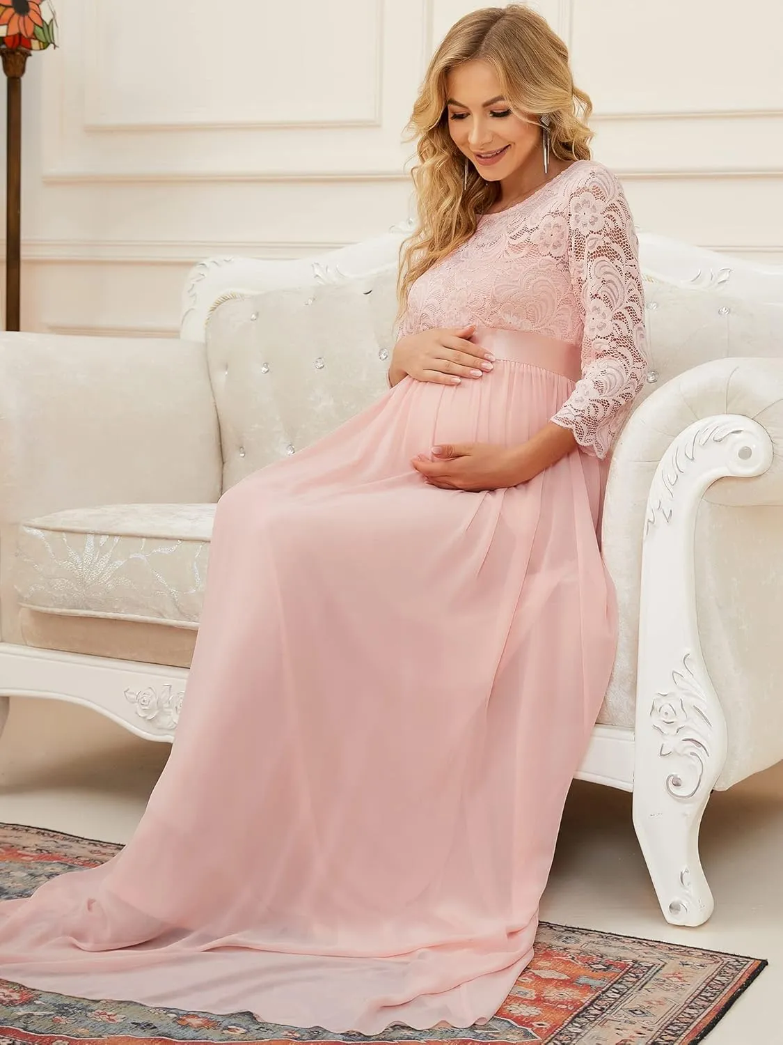Ever-Pretty Women's 3/4 Sleeve A-line Lace Embroidery Chiffon Maternity Party Dress 20797