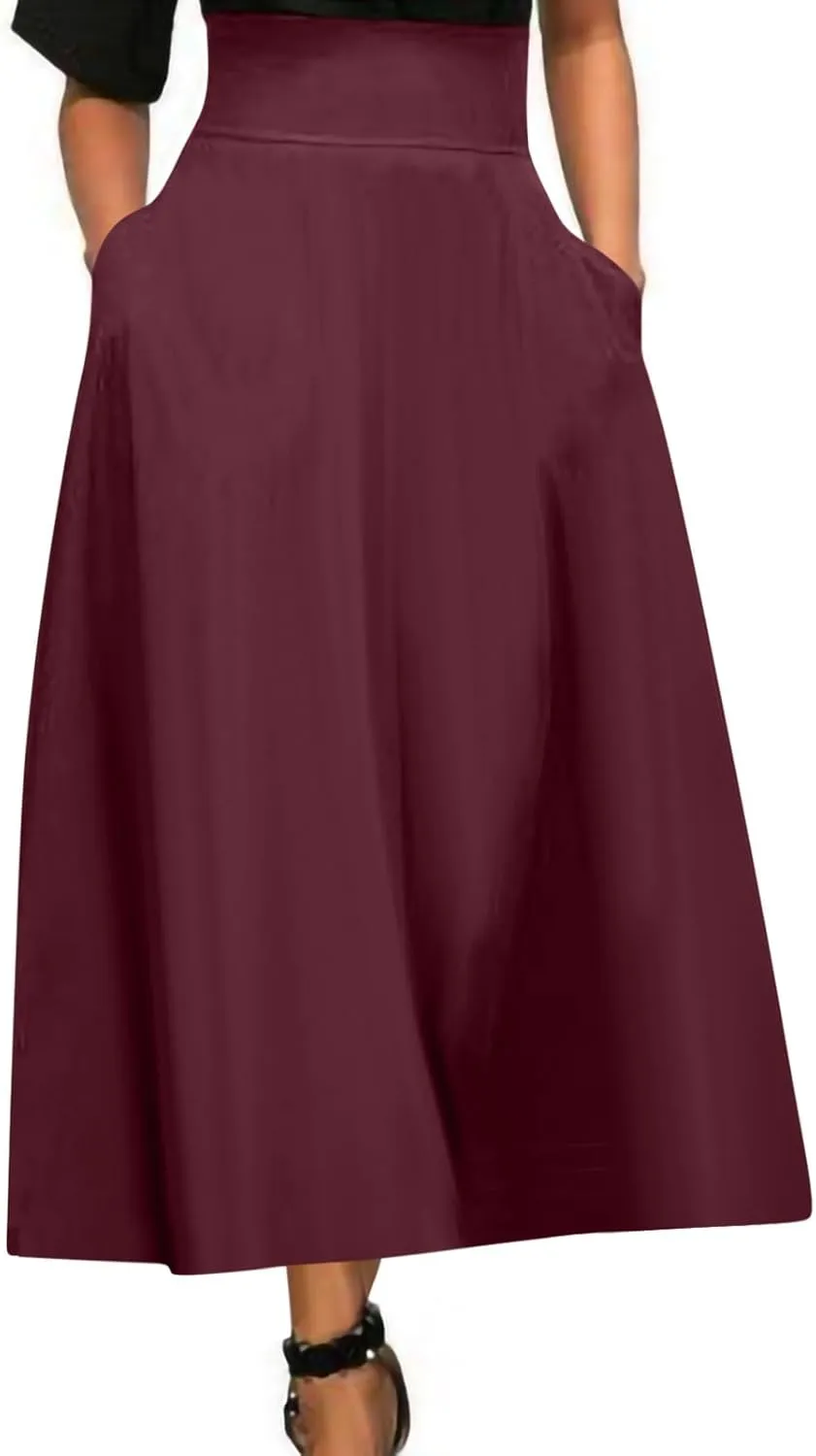 fartey Womens Maxi Skirt A-Line Pleated High Waist Long Skirts Full Ankle Length Flowy Swing Elegant Casual Fall Skirts