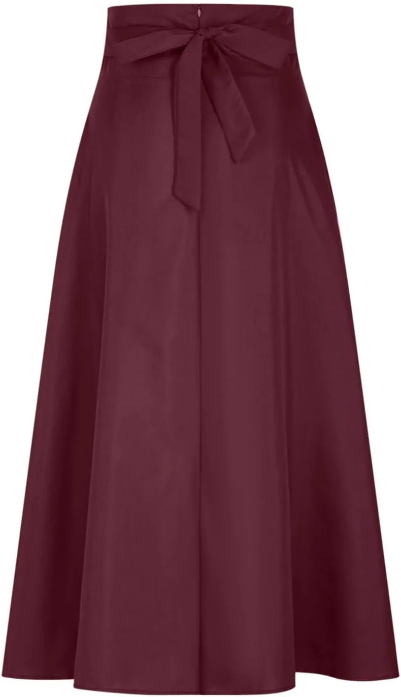 fartey Womens Maxi Skirt A-Line Pleated High Waist Long Skirts Full Ankle Length Flowy Swing Elegant Casual Fall Skirts