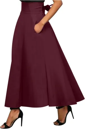 fartey Womens Maxi Skirt A-Line Pleated High Waist Long Skirts Full Ankle Length Flowy Swing Elegant Casual Fall Skirts